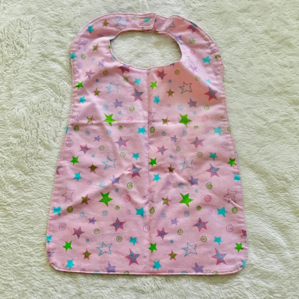 Flannel Double Sided Long Line Bibs Set of 2 Floral Stars Polka Dot Prints